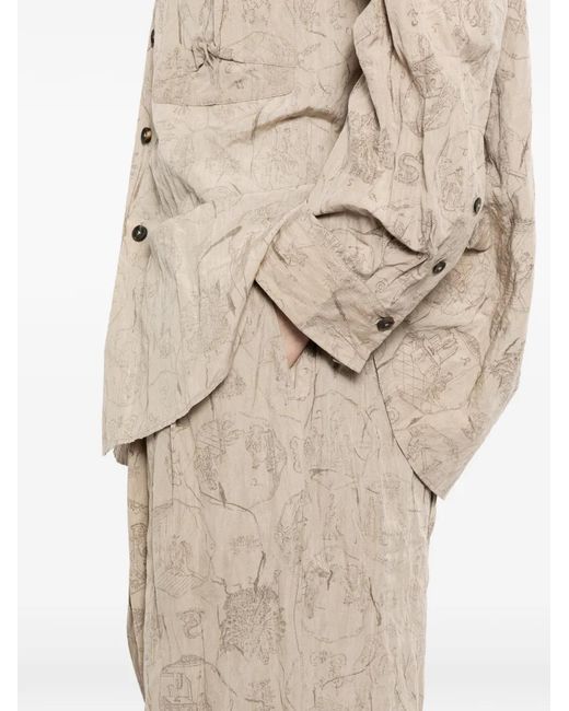 Ziggy Chen Natural Graphic-Print Pleated Trousers for men