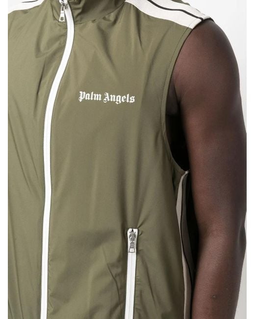 Palm Angels Green Stripe-Trim Gilet Jacket for men