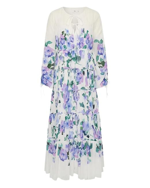 Aje. Blue Clover Floral Tiered Maxi Dress
