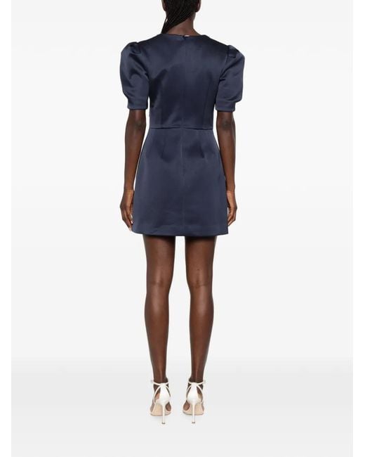 Rebecca Vallance Blue Ayla Crystal-Embellished Puff-Sleeve Mini Dress