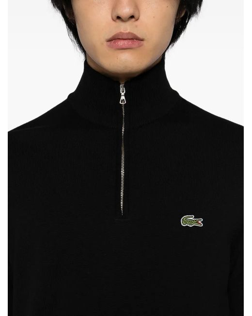 Lacoste Black Cotton Zipped Top for men