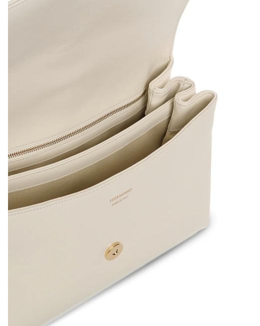Ferragamo White Logo-Buckle Shoulder Bag