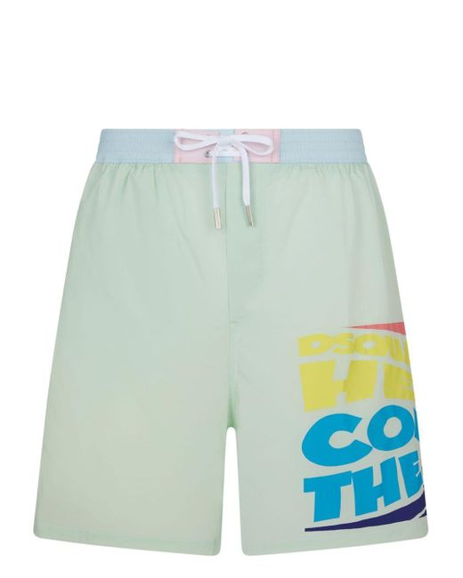DSquared² Blue Slogan-print Swim Shorts for men