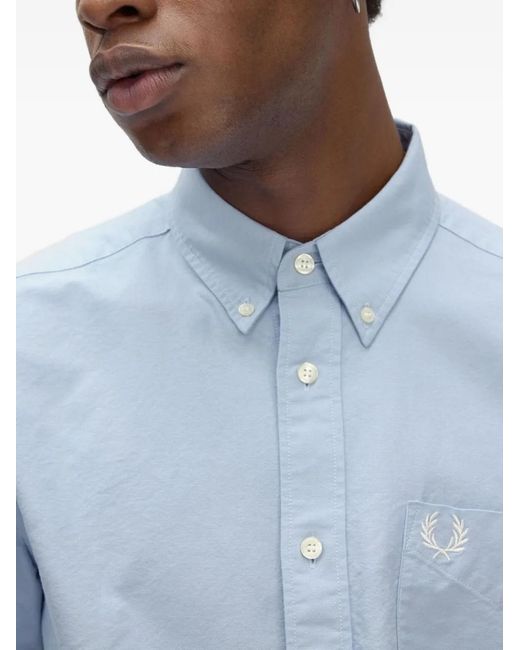 Fred Perry Blue Logo-Embroidered Button-Down Shirt for men