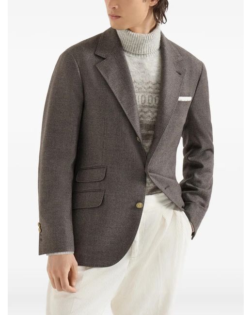 Brunello Cucinelli Brown Mouliné Virgin Wool Twill Deconstructed Cavallo Blazer for men