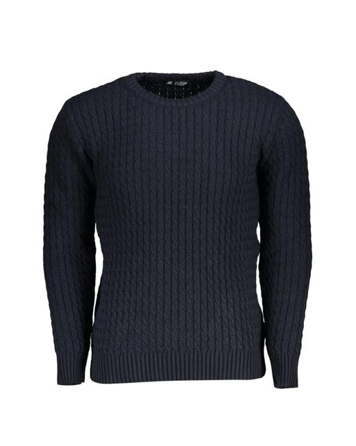 U.S. Grand Blue Cable-Knit Elbow-Patch Jumper for men