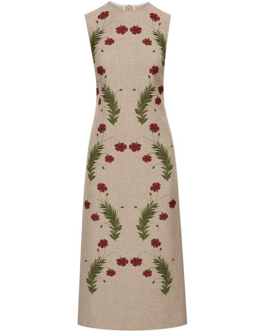 Oscar de la Renta Natural Carnation-motif Sleeveless Pencil Dress