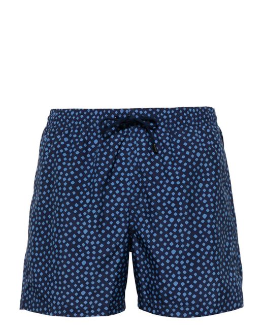Canali Blue Geometric-Pattern Swim Shorts for men