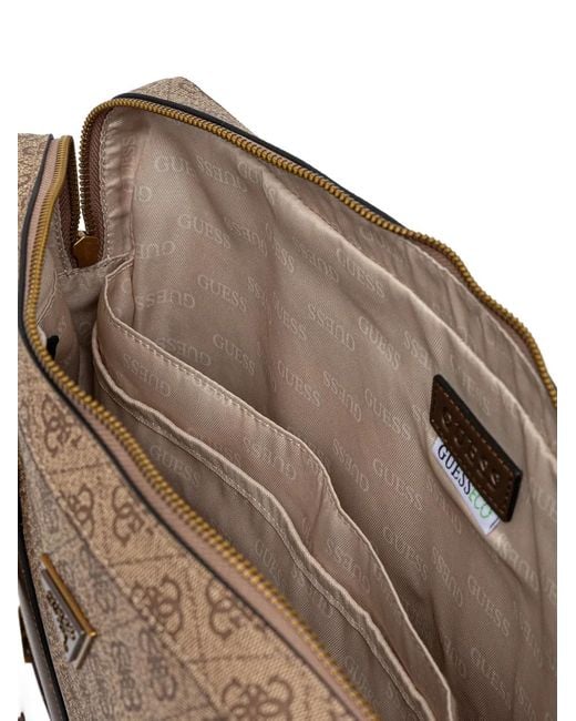 Guess Brown Milano Monogram-Print Logo-Patch Laptop Bag for men