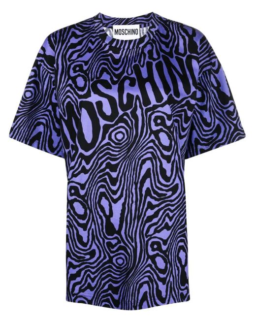 Moschino Blue Zebra-Print Round-Neck T-Shirt