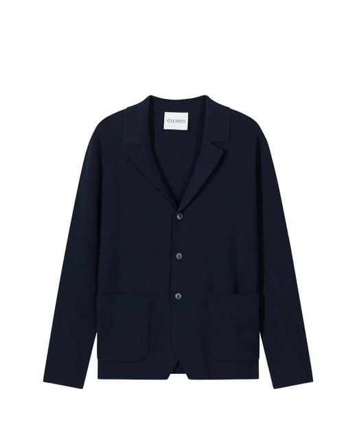 Closed Blue Single-Breasted Knitted Blazer for men