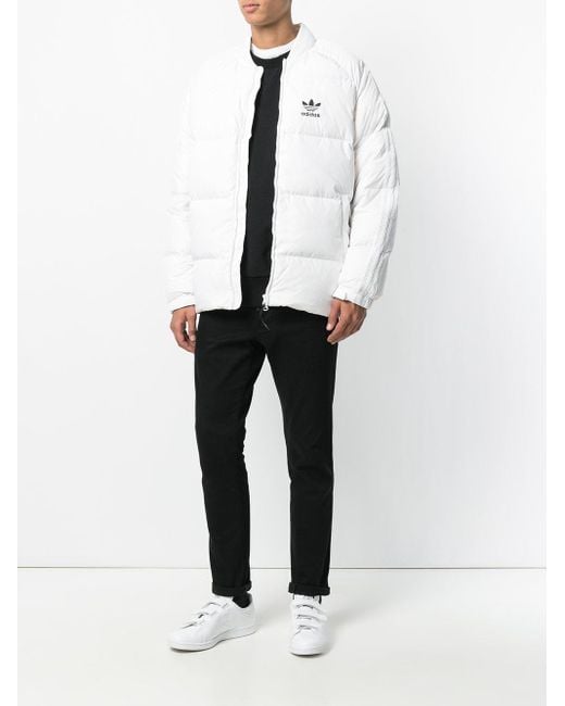 adidas Originals Synthetic Zipped Puffer Jacket in White for Men | Lyst