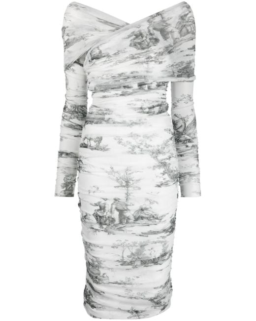 Philosophy Di Lorenzo Serafini Gray Side Gathered-Detail Midi Dress
