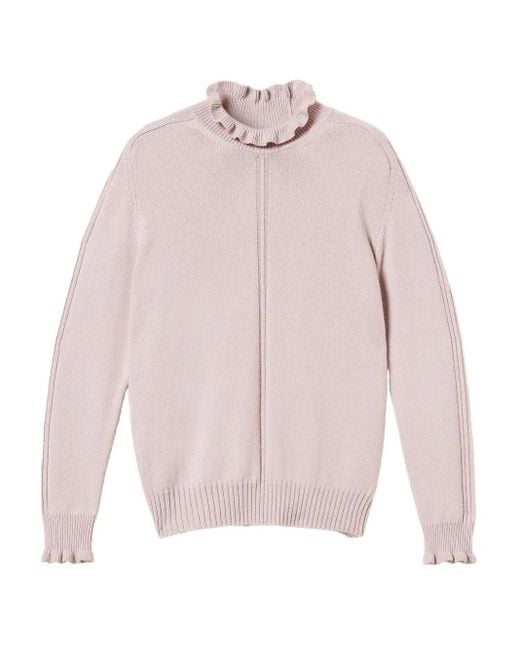 Twinset Pink Ruffled High-Neck Sweater