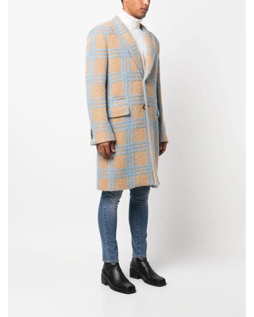 Philipp Plein Blue Checked Single-Breasted Coat for men