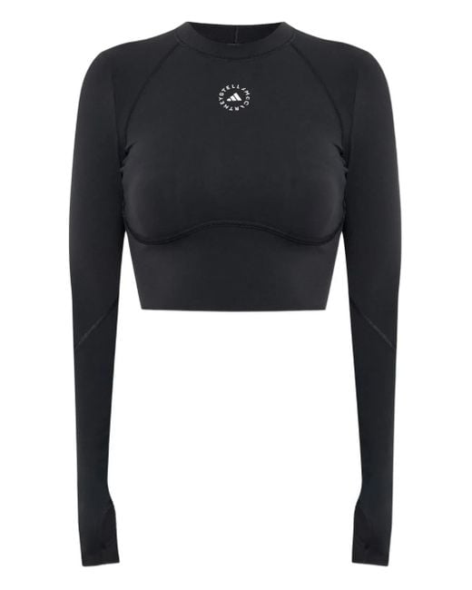 adidas By Stella McCartney Women's Black Logo-Detail Long-Sleeve Top