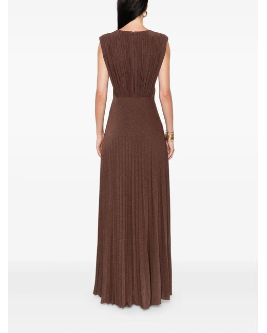 Elisabetta Franchi Brown Pleated Cross-Detail Dress