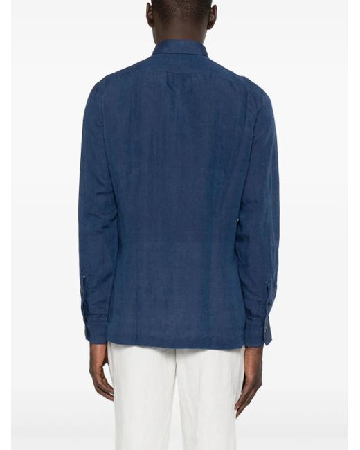 Mazzarelli Blue Linen Shirt for men