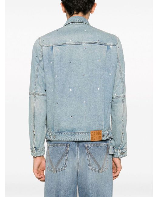 Zadig & Voltaire Blue Kasy Spread-collar Crystal Denim Jacket