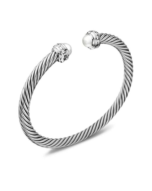 David Yurman White Sterling Classic Cable Diamond Bracelet (5Mm)