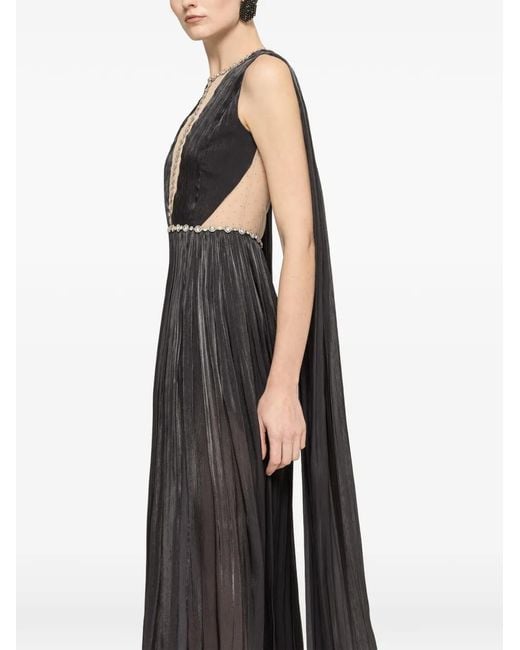 Nissa Black Crystal-Embellished Chiffon Maxi Dress