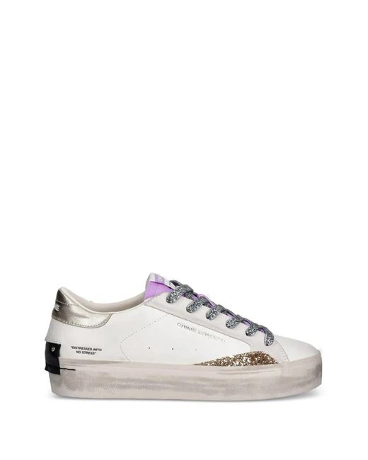 Crime London White Distressed Platform Glitter-Detail Sneakers