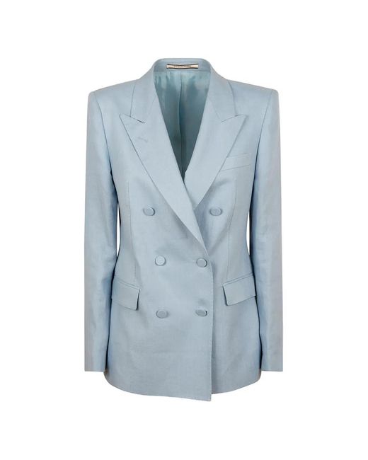 Tagliatore Blue Double-Breasted Linen Jacket