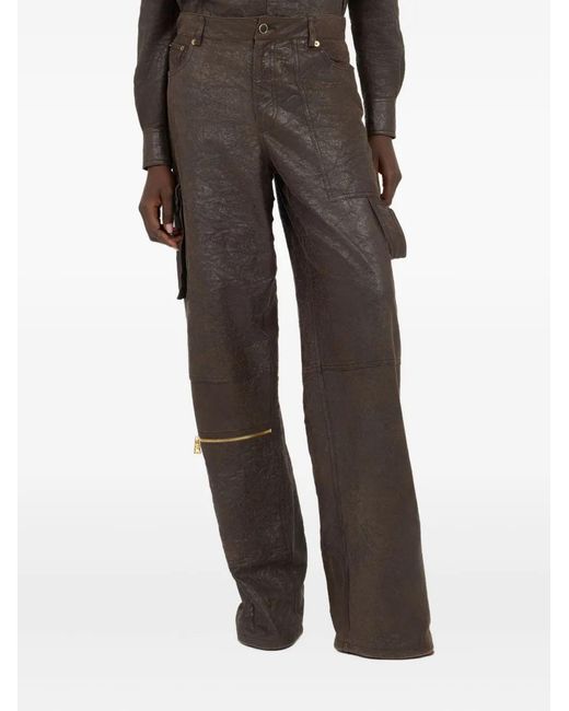 Roberto Cavalli Black Leather Cargo Pants