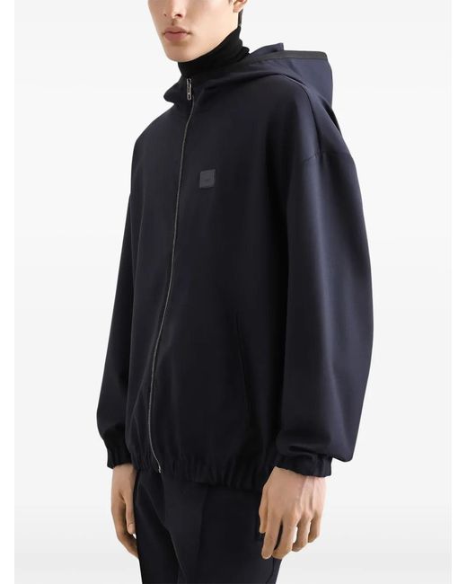 Dolce & Gabbana Blue Logo-Plaque Hooded Jacket for men