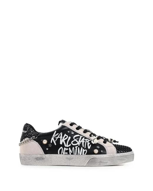 Karl Lagerfeld White Skool Graffiti-Print Sneakers