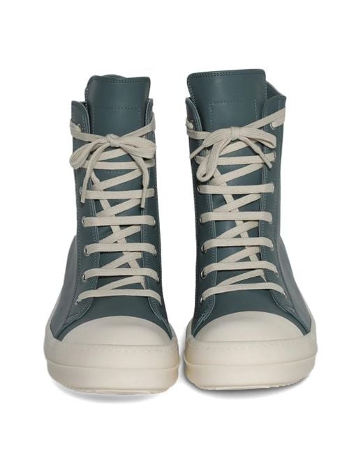 Rick Owens Blue Lace-Up Leather High-Top Sneakers