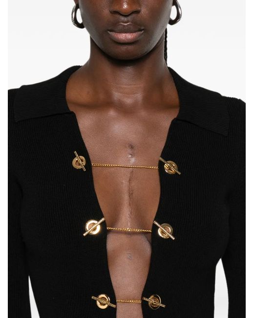 Elisabetta Franchi Black Toggle-Fastening Ribbed-Knit Midi Dress