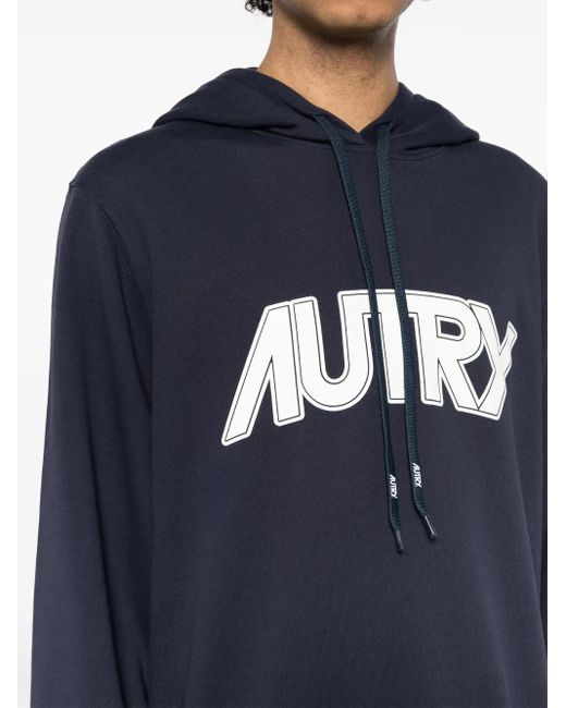 Autry Blue Logo-Print Cotton Hoodie for men