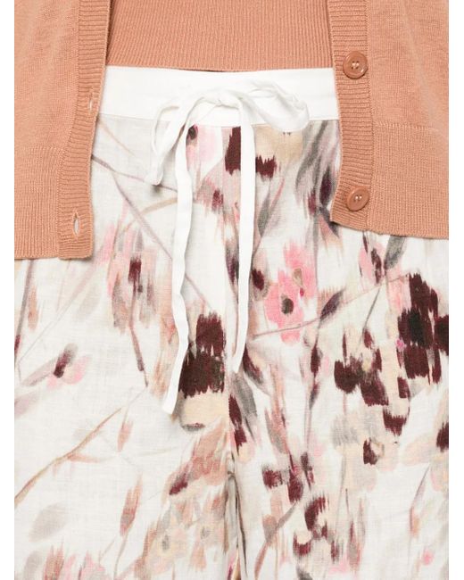 120% Lino Pink Floral Print Trousers