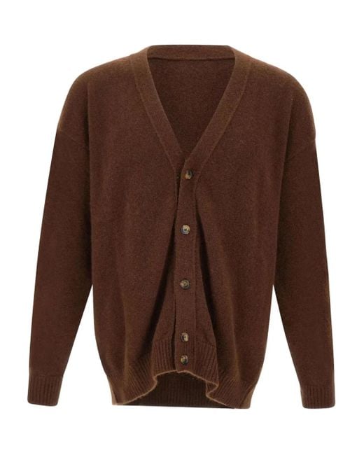 Laneus Brown V-Neck Buttoned Cardigan for men
