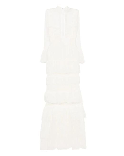 Abito Lungo Con Ruches di Saiid Kobeisy in White