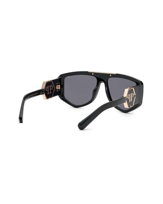 Philipp Plein Gray Rectangular Logo-Plaque Sunglasses