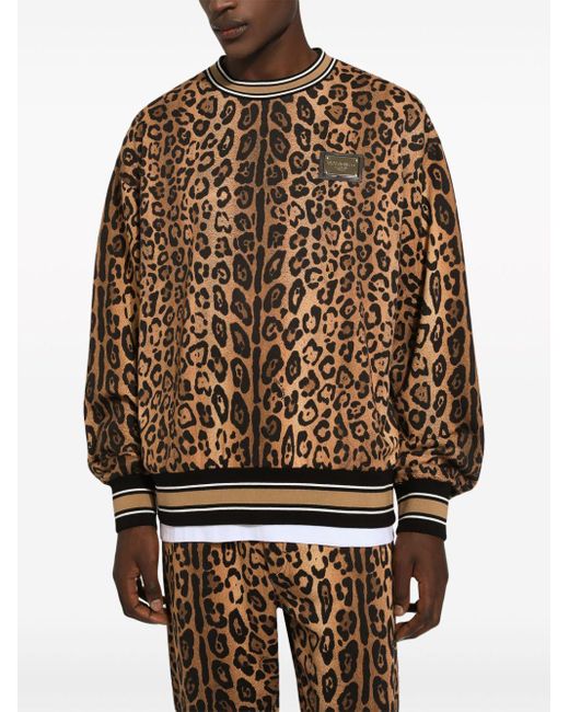 Dolce & Gabbana Brown Leopard-print Cotton Sweatshirt for men