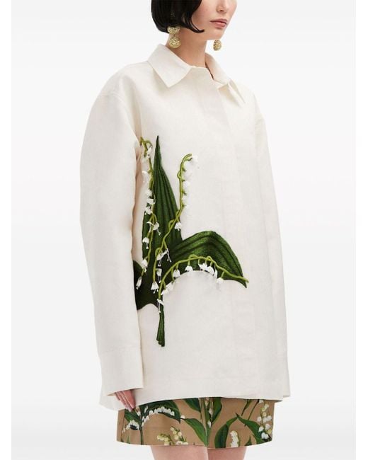 Giacca-camicia Lily of the Valley di Oscar de la Renta in White