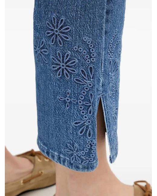 INTROPIA Blue Bruna Floral-Embroidery Split-Hem Jeans