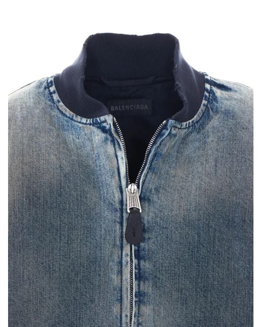 Balenciaga Blue Faded-Effect Bomber Jacket for men
