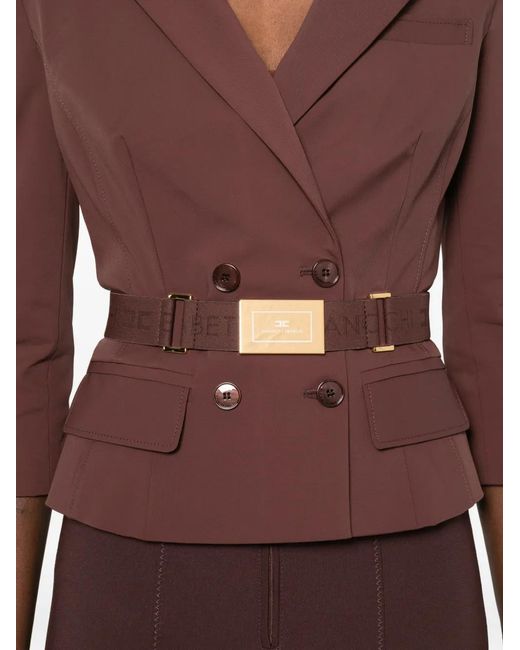 Elisabetta Franchi Brown Double-Breasted Tailored Belted Jacket