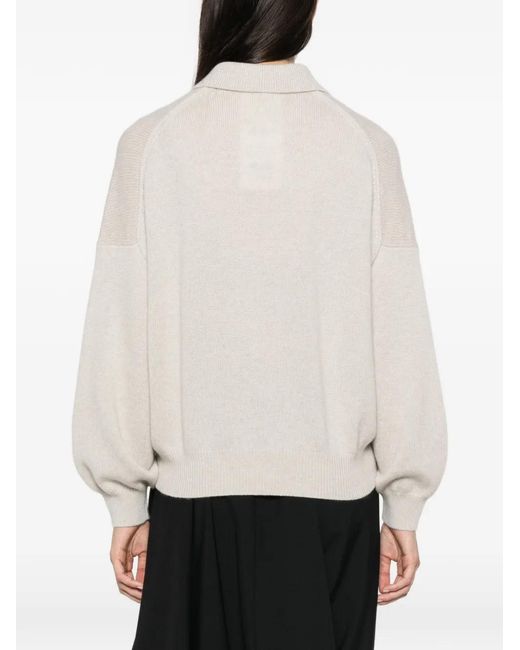 Lisa Yang White Etta Button-Placket Sweater