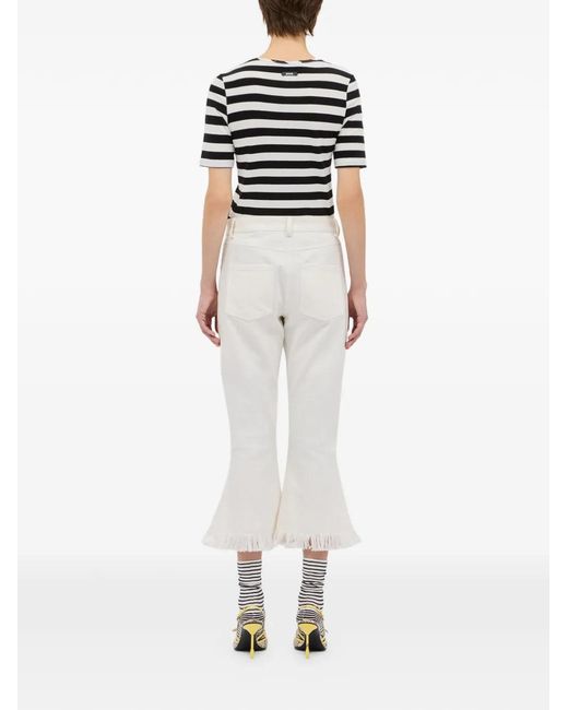 MSGM White Fringed-Detail Trousers