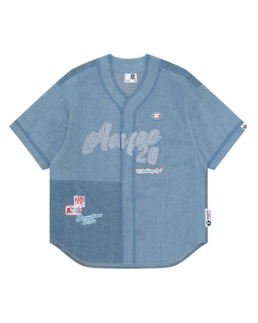 A Bathing Ape Blue Logo-Appliqué Denim Shirt