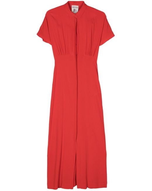 Semicouture Red Ruched-detail Crepe Shirtdress