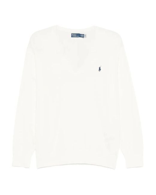 Polo Ralph Lauren White Logo-Embroidered Sweater