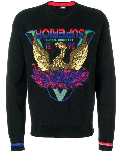 DIESEL Black Superior Eagle Patch Sweater for men