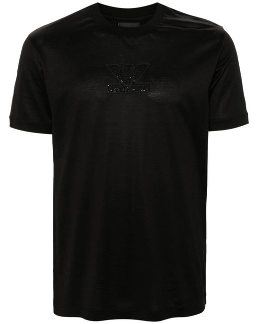 Emporio Armani Black Rhinestone-embellished Logo-patch T-shirt for men