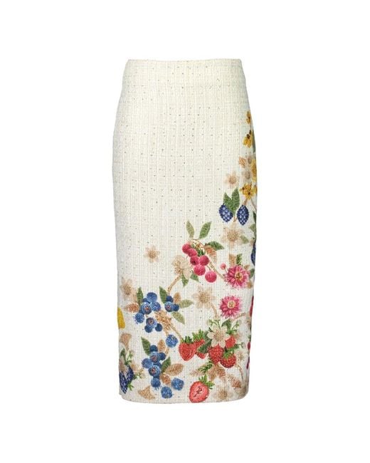 Mary Katrantzou White Vargas Fruit-Embroidered Midi Skirt